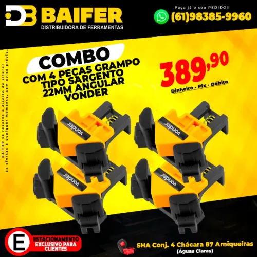 Conjunto Com 4 Peças Grampo Tipo Sargento 22mm Angular Vonder