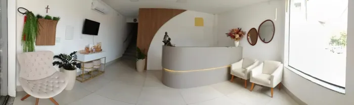 Balcão para recepção com led e painel