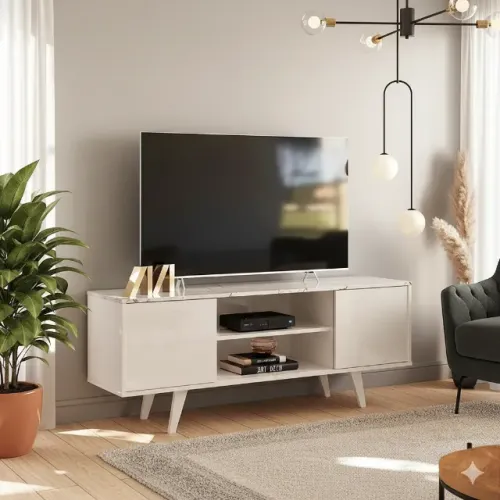 Rack Bia Calacata/Off White para TV até 55 Polegadas