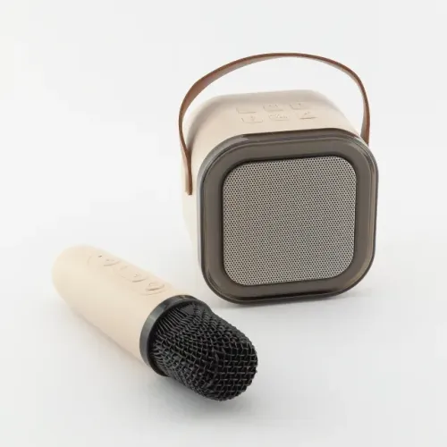 Caixa Som Bluetooth Mini Karaokê Com Microfone Infantil Bege