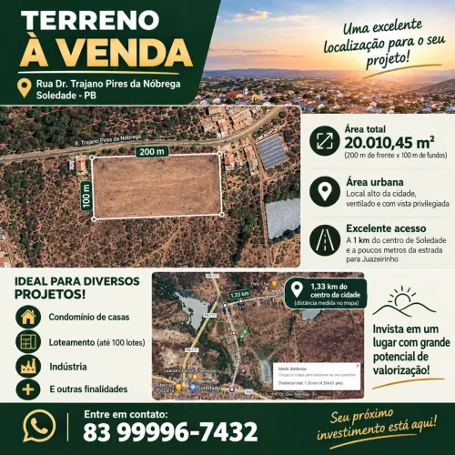 Terreno em área privilegiada em Soledade - PB