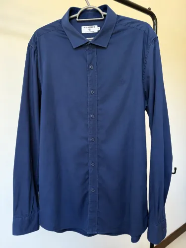 Camisa Social Masculina Resumo Azul Manga Longa Tam. 5/G