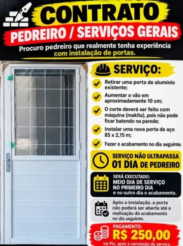 Instalação de uma porta serviço para pedreiro pago $250