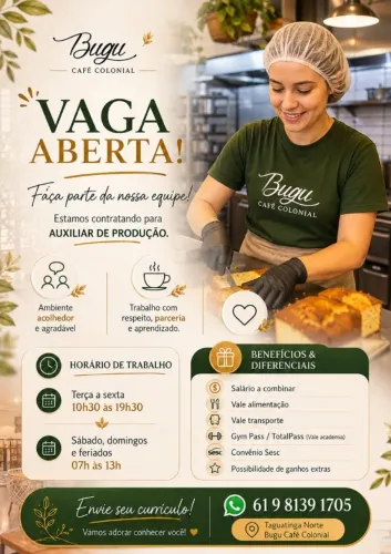 AUXILIAR DE COZINHA- BUGU CAFÉ COLONIAL (TAGUATINGA NORTE)