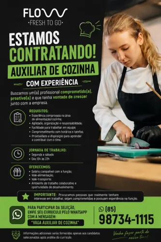 Vaga de emprego - Auxiliar de Cozinha