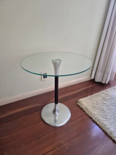 Mesa de canto inox c/ tampo vidro