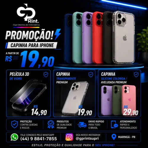 PROMOÇÃO! Capinhas para iPhone a partir de R$ 19,90 | Película 3D | Capinha Premium