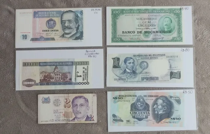 Lote de cédulas internacionais novas perfeitas