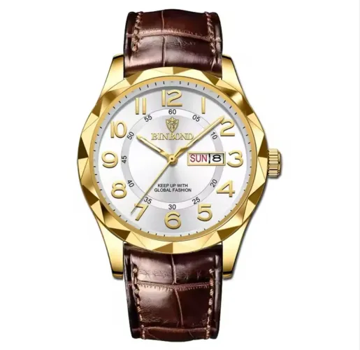 Relógio de Pulso Lindo Com Detalhes Dourados Caixa Branca com Pulseira Em Couro Ótimo