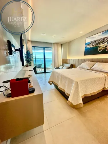 APARTAMENTO FINAMENTE DECORADO QUARTO E SALA VISTA FRONTAL MAR NO ART STUDIO OPEN SPACES E