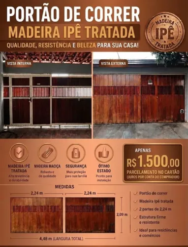 Portão de madeira maciça Ypê tratada.(PARCELO NA MAQUINA)