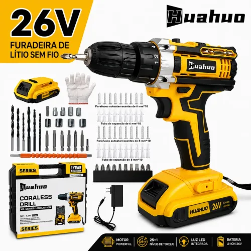 PARAFUSADEIRA / FURADEIRA HUAHUO 26V - KIT COMPLETO