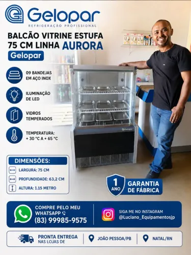 BALCÃO VITRINE ESTUFA 75 CM LINHA AURORA GELOPAR 