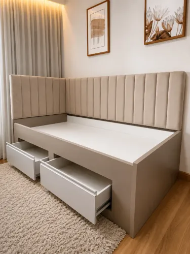Cama de Solteiro Planejada Sob Medida + Colchão + Cabeceira