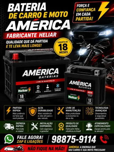Bateria de carro e moto América fabricante Heliar