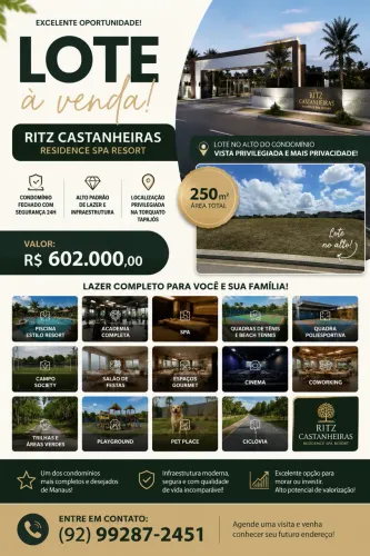 Lote à Venda - Condomínio Ritz Castanheiras | 250 m² | R$ 602.000