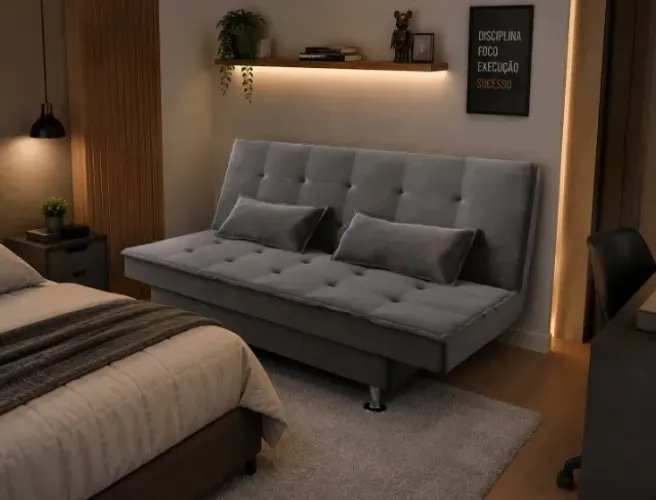 Sofá Cama Veludo Cinza NOVO PRONTA ENTREGA