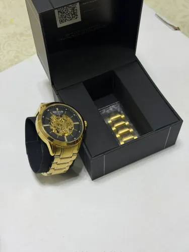 Relogio Seculus Automático Esqueleto Dourado 100m Cor do fundo Preto