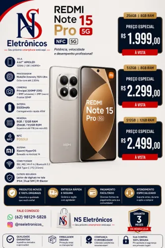 Note 15 Pro 5G NFC 512GB 12GB RAM NOVO + Entregamos