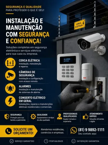 Instalação, reparo e manutenção cercas elétricas, alarmes e câmeras de segurança 