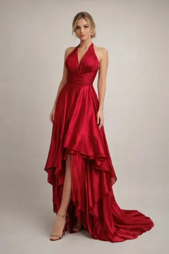 Vestido de festa vermelho de cetim