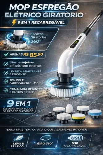MOP ESFREGÃO ELÉTRICO GIRATÓRIO 9 EM 1 RECARREGÁVEL