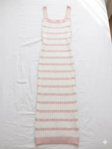 Vestido Midi Listrado em Tricot Modal Canelado - Tamanho Único| Leia a descrição