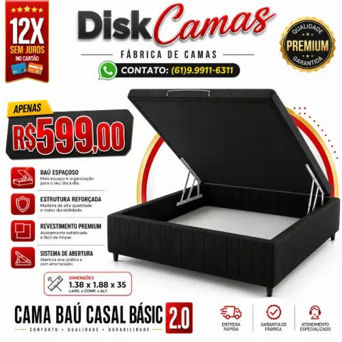 CAMA BAÚ CASAL BASIC 2.0 - OFERTA IMPERDÍVEL!