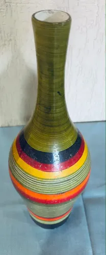 Vaso Decorativo De Cerâmica Colorido Listrado Estilo Garrafa