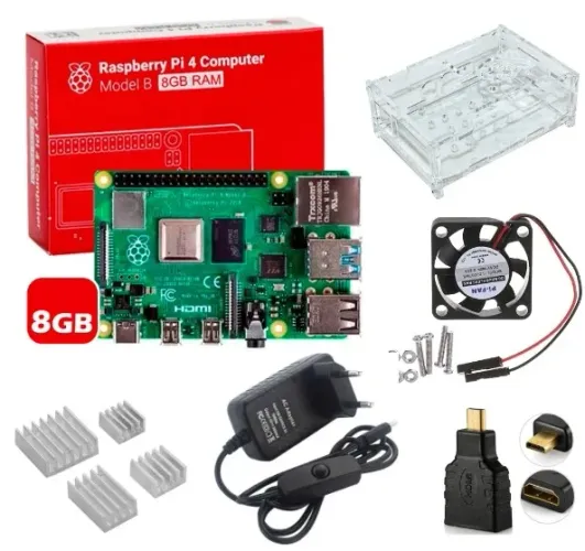 KIT Raspberry Pi 4 8Gb 1,8GHz C/ Fonte + Fan + Case + Dissipador + Micro HDMI