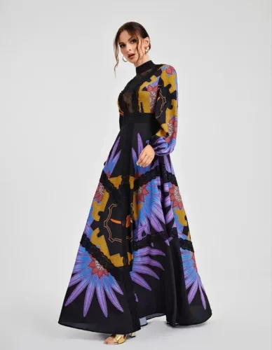 Vestido longo estampado para festa 