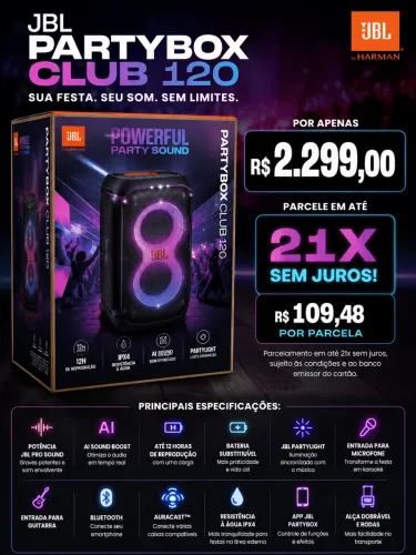 JBL PARTYBOX CLUB 120 - Parcelamento em até 21x SEM JUROS