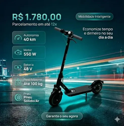Patinete Elétrico Smart Wheel Pro 8.5? - 550W, Bateria 48V 15.6Ah, Autonomia de até 40km, 