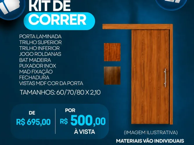 Porta de correr laminada com kit básico