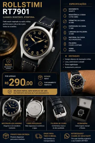 Relogio Rollstimi Field - Azul Marinho