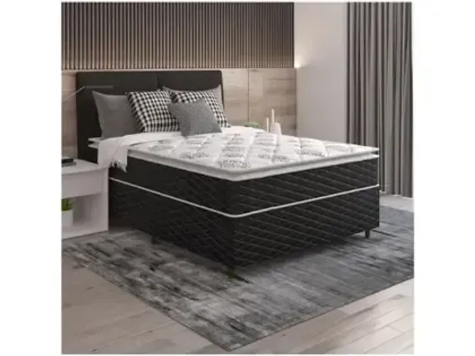 Cama Box Casal Completa Barata com Colchão no Preto