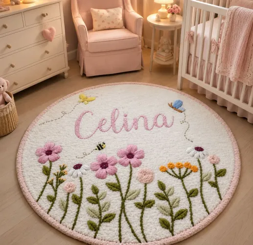 Tapete artesanal Personalizado Flores 150 cm circular