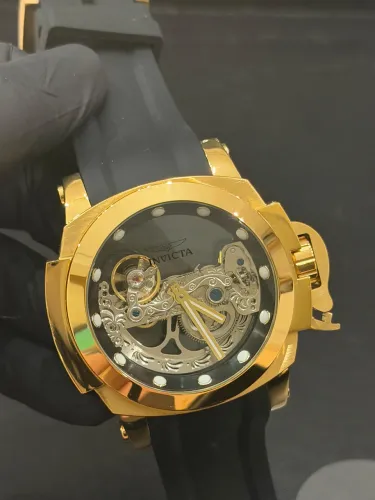 Relógio Masculino Invicta Skeleton - Dourado - Automatico - Silicone 