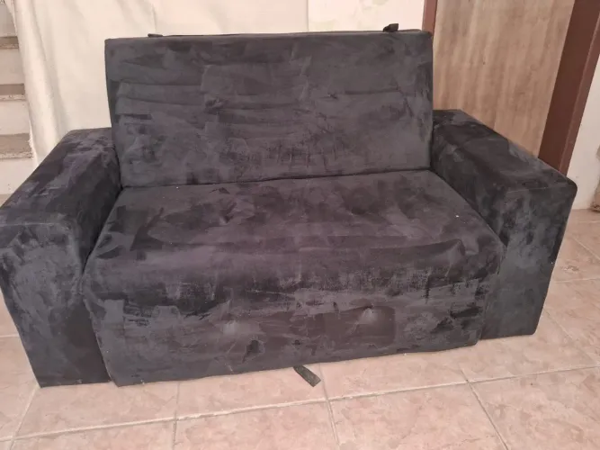 Sofa cama preto 2 lugares de suede