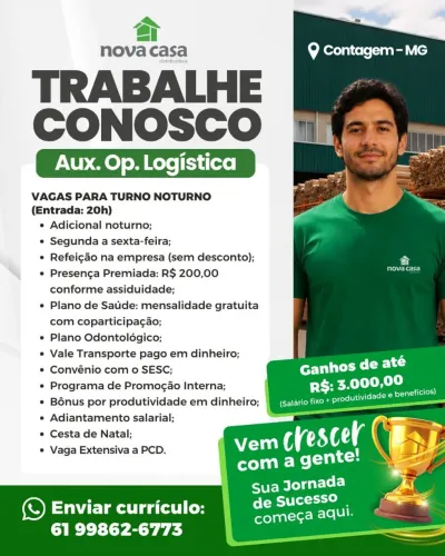 20 VAGAS PARA AUXILIAR DE OPERAÇÃO LOGÍSTICA - NOTURNO