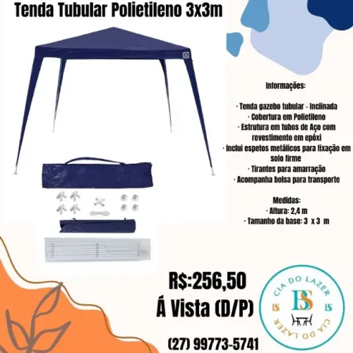 Tenda Gazebo Tubular 3x3m Polietileno Bel