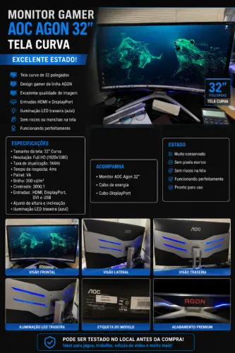 Monitor AOC Agon 32 Polegadas Curvo LED Gamer - Impecável