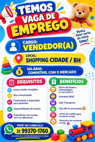 VAGA DE EMPREGO - VENDEDOR(A)