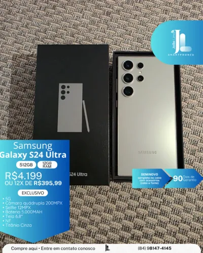 GALAXY S24 ULTRA, 5G, 512GB, 12GB RAM, CINZA, EXCLUSIVO!