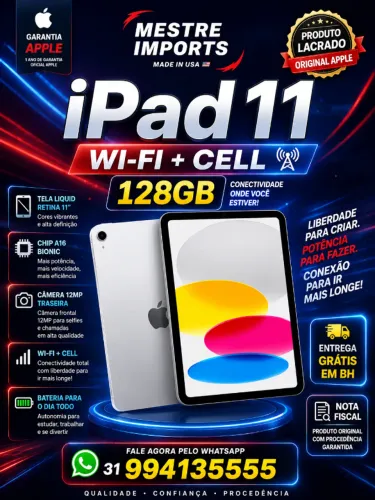     iPad 11 128GB Wi Fi Cellular Lacrado Nota Fiscal