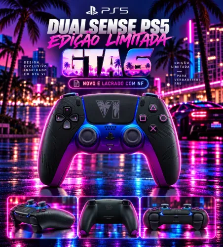 Controle DualSense PS5 GTA VI Edição Limitada Preto Novo Lacrado