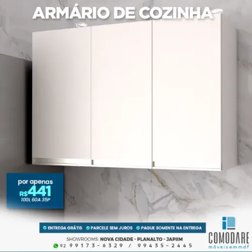 Armário de Cozinha 3 Portas 1,00m - R$ 441