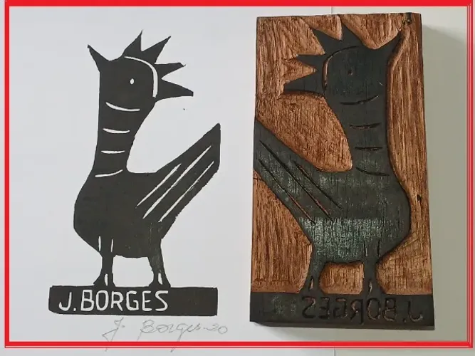 CONJUNTO MATRIZ E XILOGRAVURA ASSINADAS - J BORGES- MUITO RARO