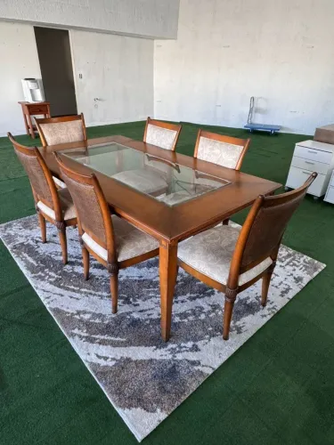 Mesa Sierra de madeira com Vidro 6 cadeiras