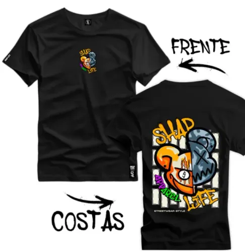 Camisa Estampada 100% Algodão Preta Tamanho M